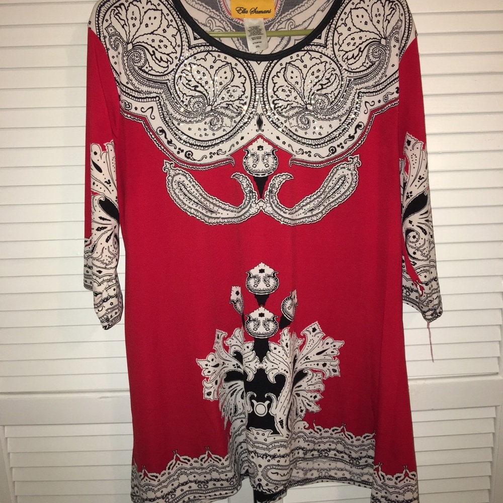 3/4 sleeve long tunic blouse